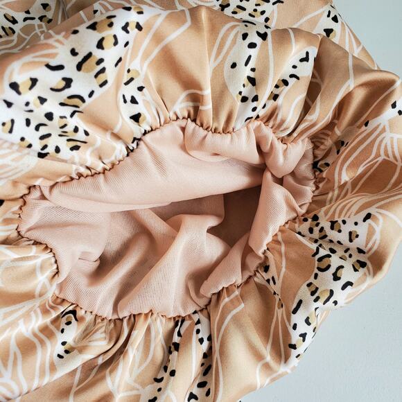 Women Entro Cheetah Beige Balloon Sleeve Blouse Top M Neutral Career Modern NEW - Picture 7 of 11